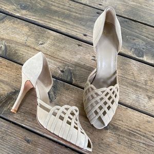 Like New Delman Suede Cut Out Peep Toe Heels